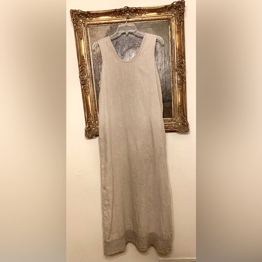 FLAX 100% Linen Long Dress w Textured Linen Panel